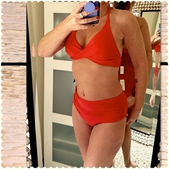 CUPSHE NWT EMERGE WRAP HIGH WAIST BOTTOMS HALTER TOP RETRO BIKINI SET Medium - Picture 9 of 13